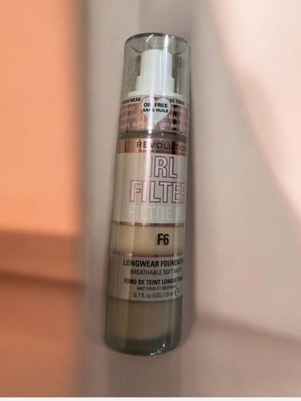 Revolution Longwear Foundation F6 - Beige with Rose-Gold Accents